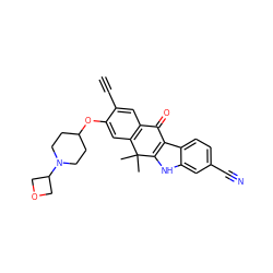 C#Cc1cc2c(cc1OC1CCN(C3COC3)CC1)C(C)(C)c1[nH]c3cc(C#N)ccc3c1C2=O ZINC000114800993