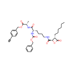 C#Cc1ccc(COC(=O)[C@H](C)NC(=O)[C@H](CCCCNC(=O)[C@@H]2OC(=O)[C@H]2CCCCCC)NC(=O)OCc2ccccc2)cc1 ZINC001772587408