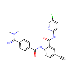 C#Cc1ccc(NC(=O)c2ccc(C(=N)N(C)C)cc2)c(C(=O)Nc2ccc(Cl)cn2)c1 ZINC000034242229