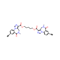 C#Cc1ccc2c(c1)C(=O)N(C)Cc1c(C(=O)OCCCCCOC(=O)c3ncn4c3CN(C)C(=O)c3cc(C#C)ccc3-4)ncn1-2 ZINC000049833149