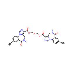 C#Cc1ccc2c(c1)C(=O)N(C)Cc1c(C(=O)OCOCOC(=O)c3ncn4c3CN(C)C(=O)c3cc(C#C)ccc3-4)ncn1-2 ZINC000042834968