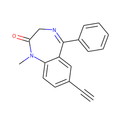 C#Cc1ccc2c(c1)C(c1ccccc1)=NCC(=O)N2C ZINC000013803740