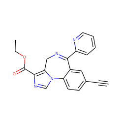 C#Cc1ccc2c(c1)C(c1ccccn1)=NCc1c(C(=O)OCC)ncn1-2 ZINC000038477305