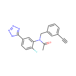 C#Cc1cccc(CN(C(C)=O)c2cc(-c3nnn[nH]3)ccc2F)c1 ZINC000084708267