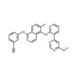 C#Cc1cccc(Nc2nccc3c(Nc4ncccc4-c4cc(NC)ncn4)c(C)ccc23)c1 ZINC000045261459