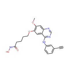 C#Cc1cccc(Nc2ncnc3cc(OC)c(OCCCCC(=O)NO)cc23)c1 ZINC000045368772