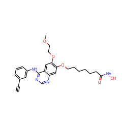 C#Cc1cccc(Nc2ncnc3cc(OCCCCCCC(=O)NO)c(OCCOC)cc23)c1 ZINC000143561492