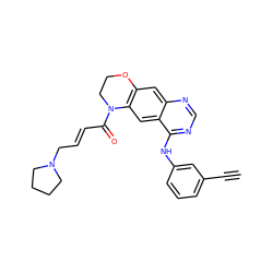 C#Cc1cccc(Nc2ncnc3cc4c(cc23)N(C(=O)/C=C/CN2CCCC2)CCO4)c1 ZINC000103270797