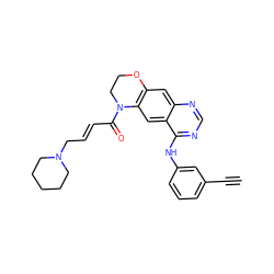 C#Cc1cccc(Nc2ncnc3cc4c(cc23)N(C(=O)/C=C/CN2CCCCC2)CCO4)c1 ZINC000103270763