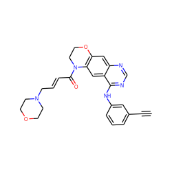 C#Cc1cccc(Nc2ncnc3cc4c(cc23)N(C(=O)/C=C/CN2CCOCC2)CCO4)c1 ZINC000103270795