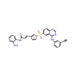 C#Cc1cccc(Nc2ncnc3ccc(S(=O)(=O)n4ccc(/C=C/C(=O)Nc5ccccc5N)c4)cc23)c1 ZINC000142552489