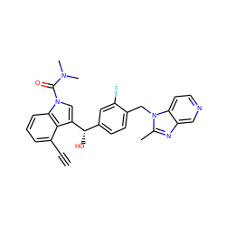 C#Cc1cccc2c1c([C@@H](O)c1ccc(Cn3c(C)nc4cnccc43)c(F)c1)cn2C(=O)N(C)C ZINC000013776721