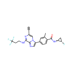 C#Cc1cn2c(-c3ccc(C(=O)N[C@H]4C[C@@H]4F)c(C)c3)cnc2c(NCCC(F)(F)F)n1 ZINC000147010476