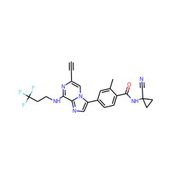 C#Cc1cn2c(-c3ccc(C(=O)NC4(C#N)CC4)c(C)c3)cnc2c(NCCC(F)(F)F)n1 ZINC000199093428