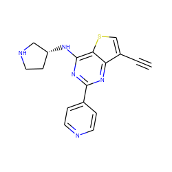 C#Cc1csc2c(N[C@@H]3CCNC3)nc(-c3ccncc3)nc12 ZINC000148984260