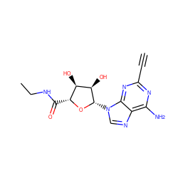 C#Cc1nc(N)c2ncn([C@@H]3O[C@H](C(=O)NCC)[C@@H](O)[C@H]3O)c2n1 ZINC000012405610