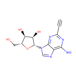 C#Cc1nc(N)c2ncn([C@@H]3O[C@H](CO)[C@@H](O)[C@H]3O)c2n1 ZINC000012405279