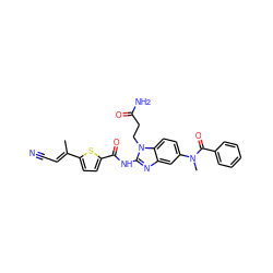 C/C(=C\C#N)c1ccc(C(=O)Nc2nc3cc(N(C)C(=O)c4ccccc4)ccc3n2CCC(N)=O)s1 ZINC000042887980