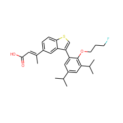 C/C(=C\C(=O)O)c1ccc2scc(-c3cc(C(C)C)cc(C(C)C)c3OCCCF)c2c1 ZINC000026658599