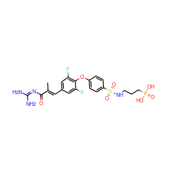 C/C(=C\c1cc(F)c(Oc2ccc(S(=O)(=O)NCCCP(=O)(O)O)cc2)c(F)c1)C(=O)N=C(N)N ZINC000167169651