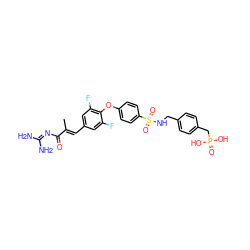 C/C(=C\c1cc(F)c(Oc2ccc(S(=O)(=O)NCc3ccc(CP(=O)(O)O)cc3)cc2)c(F)c1)C(=O)N=C(N)N ZINC000205704548