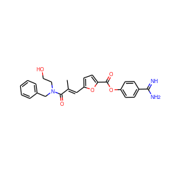 C/C(=C\c1ccc(C(=O)Oc2ccc(C(=N)N)cc2)o1)C(=O)N(CCO)Cc1ccccc1 ZINC000144312900