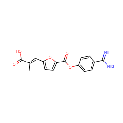 C/C(=C\c1ccc(C(=O)Oc2ccc(C(=N)N)cc2)o1)C(=O)O ZINC000144363332