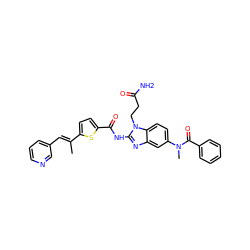 C/C(=C\c1cccnc1)c1ccc(C(=O)Nc2nc3cc(N(C)C(=O)c4ccccc4)ccc3n2CCC(N)=O)s1 ZINC000042807627