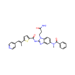 C/C(=C\c1ccncc1)c1ccc(C(=O)Nc2nc3cc(N(C)C(=O)c4ccccc4)ccc3n2CCC(N)=O)s1 ZINC000042805975