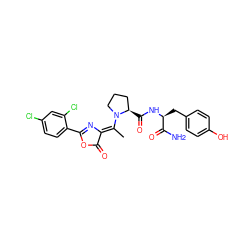 C/C(=C1/N=C(c2ccc(Cl)cc2Cl)OC1=O)N1CCC[C@H]1C(=O)N[C@@H](Cc1ccc(O)cc1)C(N)=O ZINC000084462486