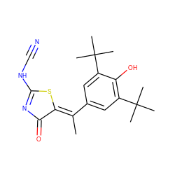 C/C(=C1/SC(NC#N)=NC1=O)c1cc(C(C)(C)C)c(O)c(C(C)(C)C)c1 ZINC000013734211