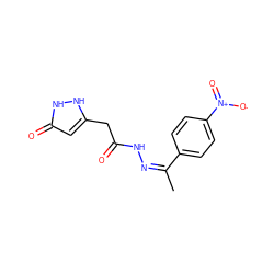 C/C(=N/NC(=O)Cc1cc(=O)[nH][nH]1)c1ccc([N+](=O)[O-])cc1 ZINC000000263976