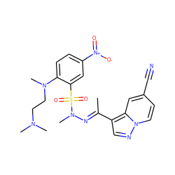 C/C(=N\N(C)S(=O)(=O)c1cc([N+](=O)[O-])ccc1N(C)CCN(C)C)c1cnn2ccc(C#N)cc12 ZINC000214880329