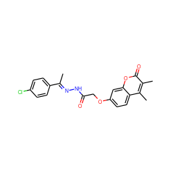 C/C(=N\NC(=O)COc1ccc2c(C)c(C)c(=O)oc2c1)c1ccc(Cl)cc1 ZINC000095579815