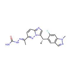 C/C(=N\NC(N)=O)c1ccc2ncc([C@@H](C)c3cc4cnn(C)c4cc3F)n2n1 ZINC000096169179