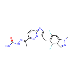 C/C(=N\NC(N)=O)c1ccc2ncc(Cc3c(F)cc4c(cnn4C)c3F)n2n1 ZINC000096169145