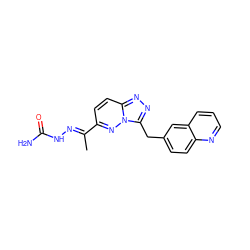 C/C(=N\NC(N)=O)c1ccc2nnc(Cc3ccc4ncccc4c3)n2n1 ZINC000096169150