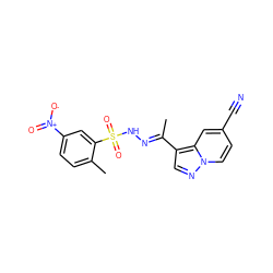 C/C(=N\NS(=O)(=O)c1cc([N+](=O)[O-])ccc1C)c1cnn2ccc(C#N)cc12 ZINC000082151930