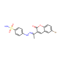 C/C(=N\Nc1ccc(S(N)(=O)=O)cc1)c1cc2cc(Br)ccc2oc1=O ZINC000653916412