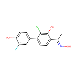 C/C(=N\O)c1ccc(-c2ccc(O)c(F)c2)c(Cl)c1O ZINC000040936243