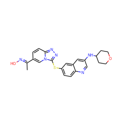 C/C(=N\O)c1ccc2nnc(Sc3ccc4ncc(NC5CCOCC5)cc4c3)n2c1 ZINC000218860720