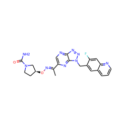 C/C(=N\O[C@H]1CCN(C(N)=O)C1)c1cnc2nnn(Cc3cc4cccnc4cc3F)c2n1 ZINC000096170323