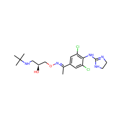 C/C(=N\OC[C@@H](O)CNC(C)(C)C)c1cc(Cl)c(NC2=NCCN2)c(Cl)c1 ZINC000011422469