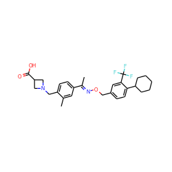 C/C(=N\OCc1ccc(C2CCCCC2)c(C(F)(F)F)c1)c1ccc(CN2CC(C(=O)O)C2)c(C)c1 ZINC000095587221