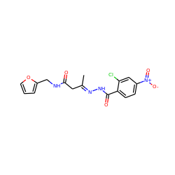 C/C(CC(=O)NCc1ccco1)=N\NC(=O)c1ccc([N+](=O)[O-])cc1Cl ZINC000100510210