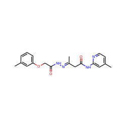 C/C(CC(=O)Nc1cc(C)ccn1)=N\NC(=O)COc1cccc(C)c1 ZINC000004697911