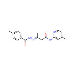 C/C(CC(=O)Nc1cc(C)ccn1)=N\NC(=O)c1ccc(C)cc1 ZINC000004663734