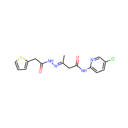 C/C(CC(=O)Nc1ccc(Cl)cn1)=N\NC(=O)Cc1cccs1 ZINC000100548335