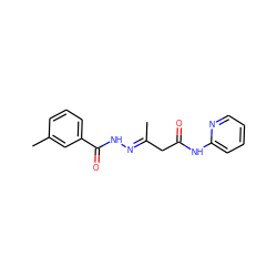 C/C(CC(=O)Nc1ccccn1)=N\NC(=O)c1cccc(C)c1 ZINC000004551194