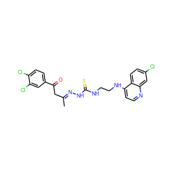 C/C(CC(=O)c1ccc(Cl)c(Cl)c1)=N\NC(=S)NCCNc1ccnc2cc(Cl)ccc12 ZINC000028962150